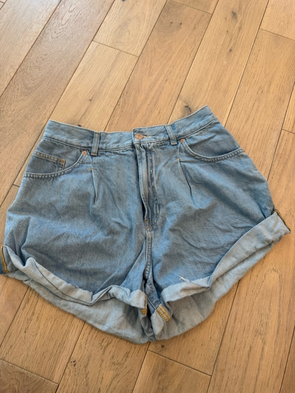 We The Free Light Blue Rolled-Hem Denim Shorts
